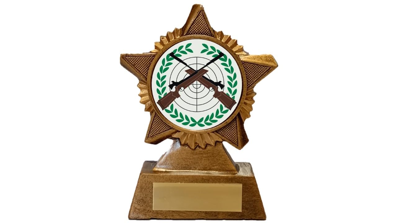 Troshow Antique Gold Rifle Shooting Trophy Award Premier Star 120Mm Target Shooting Heavy Resin Free Engraving -Troshow1-Td