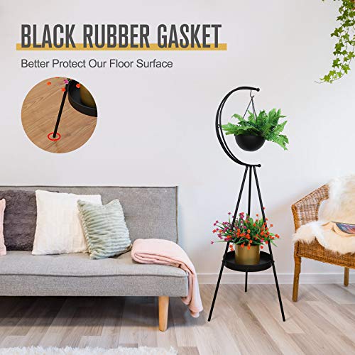 Airogym Plant Stand, Metal Plant Holder Indoor Outdoor, Modern Iron Flower Pots Rack, Multifunctional Planter Display Shelf With Hanging Planters For Garden Patio Room, Corner Balcony Decor (Black) #TOP4