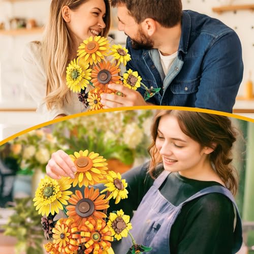 Image of Flowers Building Set for Adults Teens, Van Gogh Art Botanical Collection for Woman Girls 14+, Sunflower Pot Bouquet Plant Kit Compatible with Lego, Home Decor Valentines 1009PCS
