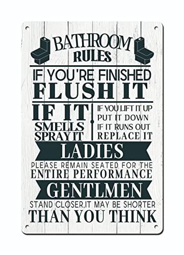 Rustic Bathroom Funny Bathroom Rules 8x12 Inch Metal Tin Sign Rustic Toilet Decoration Wall Art for Home Bathroom Decor