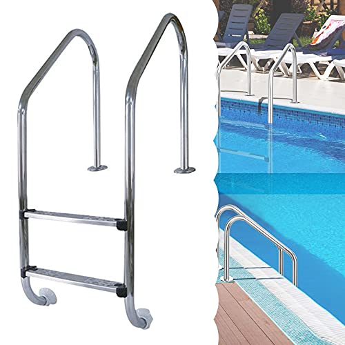 Escalera para piscina con barandilla, 2 pasos acero inoxidable