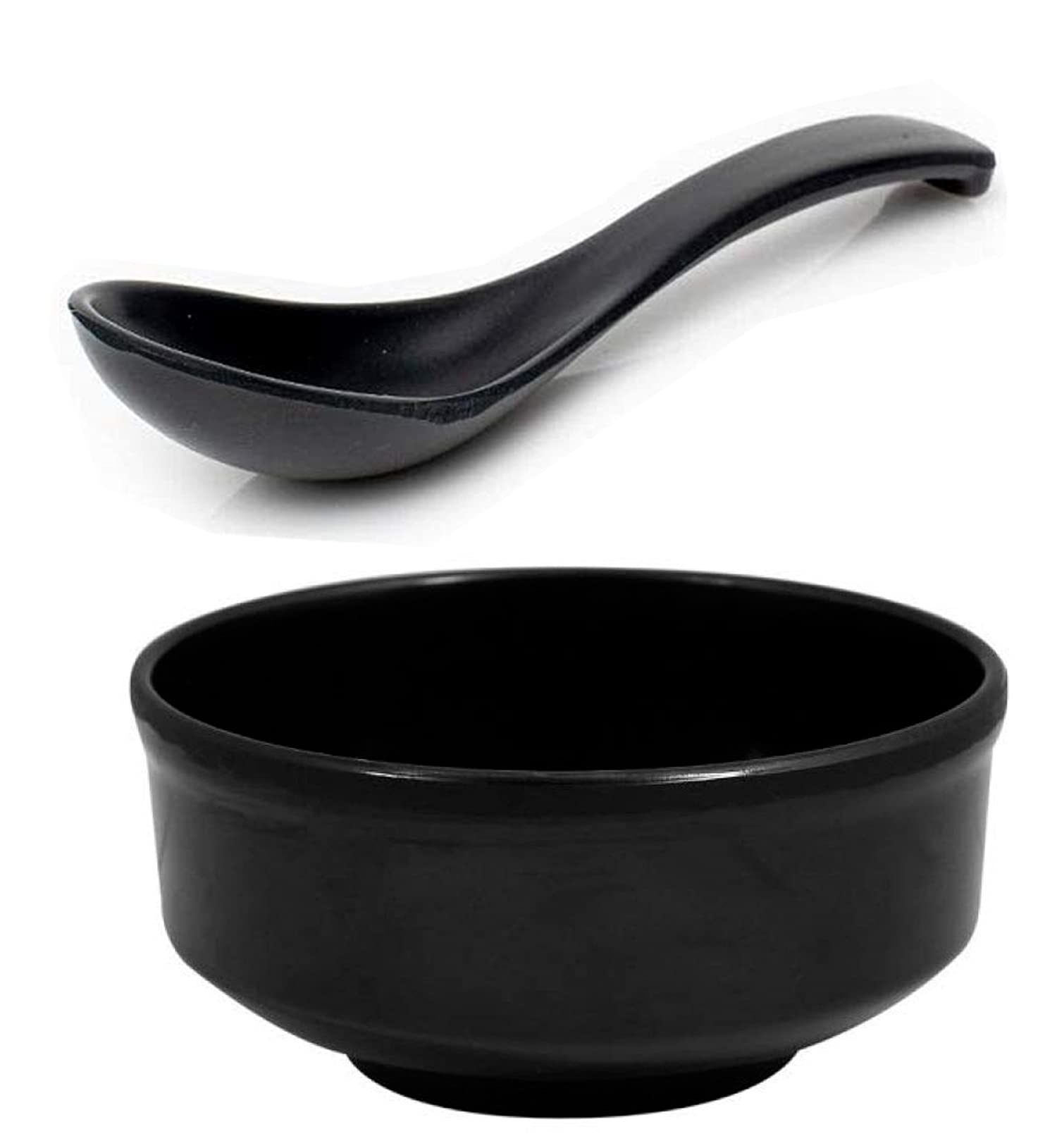 HAINEUnbreakable Pure Melamine Soup Bowl Set with Soup Spoons, Black (8)