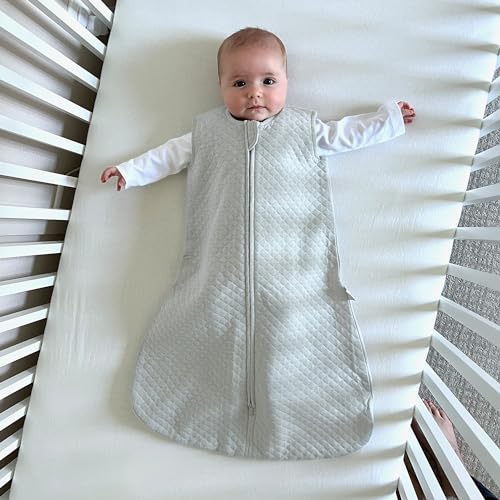 Image of Boppy Baby Sleep Sack 12-18 Months, Wearable Blanket 1 TOG, 100% Cotton, 2-Way Zipper for Easy Diaper Changes, Baby Sleeping Bag, Machine Washable, Gray Quilt-Textured Knit