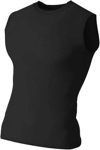 Black Adult 2XL Muscle Tee No Sleeve Tank High Performance Compression Moisture Wicking Shirt