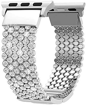Compatible with Apple Watch Band 44mm 40mm Series 4 5 42mm 38mm Series 3 2 1 Women Girls iWatch Bands, Soaos Crystal Rhinestone Replacement Strap, Mesh Chain Jewelry Wristband (40mm 38mm Silver)