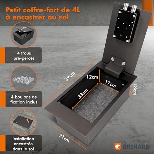 Brihard Coffre-Fort De Sol 4L, Coffre-Fort En Acier Encastrable Et Dissimulé Avec Serrure À Clé, Coffre De Sécurité À Fixation Au Sol Pour Argent, Bijoux, Protection Anti-Effraction Et Rangement Caché – vue 4