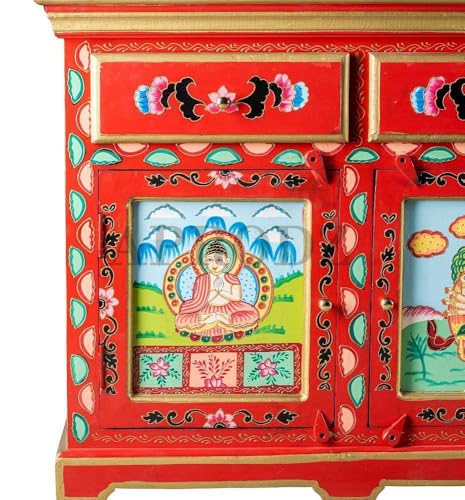 Image of APRODZ Wooden Handpainted Multipurpose Sideboard Storage Cabinet for Home (Multicolor)