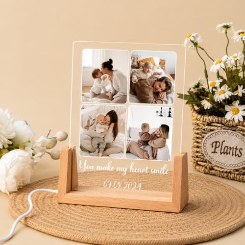 Image of Custom Photo Collage LED Lamp, Personalised Acrylic Night Light, Warm White, Modern Style, Anniversary and Birthday Gift for Couples and Friends (Design 5)