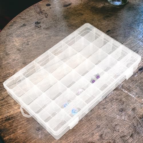 Image of 36 Grids Clear Plastic Organizer Box, Household Letter Beads Organizer Box, Craft Storage Container with Dividers for Beads Organizer Art DIY Crafts Jewelry Fishing Tackles - 10.4X6.7X1.8in