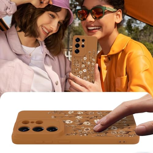 Image of Designed for Samsung Galaxy S26 Ultra Case for Women, Brown Floral | Cute Flower Pattern Liquid Silicone Phone Case [Full Camera Protection] Slim Soft TPU Protective Cover