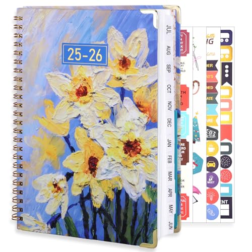 2025-2026 Academic Planner, A5 (6.5\" x 8.5\") Weekly and Monthly Planner, July 2025 - June 2026, Calendar Planner with Tabs, Inner Pocket for Home School Office Supplies, Yellow Flower