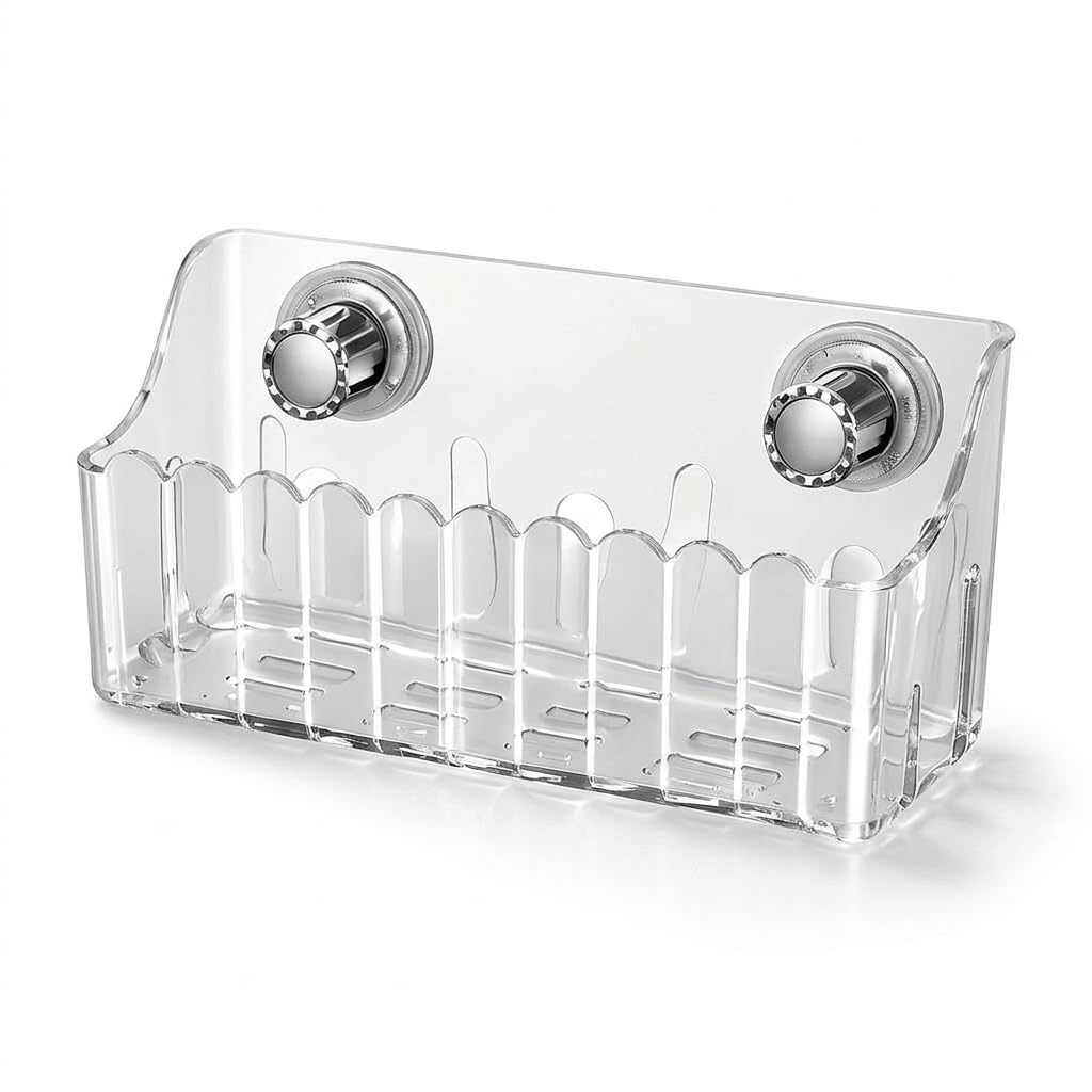 Transparent Suction Cup Bathroom Shelf with Vacuum Lock System, Drill-Free Wall Mounted Shower Caddy Organizer, Waterproof Acrylic Storage Rack for Kitchen Sink, Bathroom & Utility Spaces-image-4