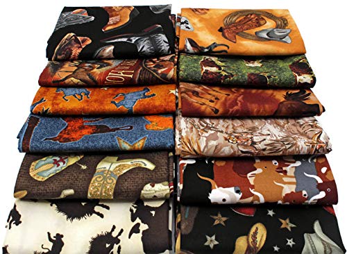 10 Fat Quarters - Assorted Western Cowboys Old West Out West Horses Rodeo Horse Lasso Boots Horseshoes Classic Quality Quilters Cotton Fabric Bundle M221.11 - Image 2