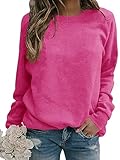 Smile Fish Womens Crewneck Long Raglan Sleeve Sweatshirt Soft Casual Sweatshirt Top Cotton Blend Hot Pink,L