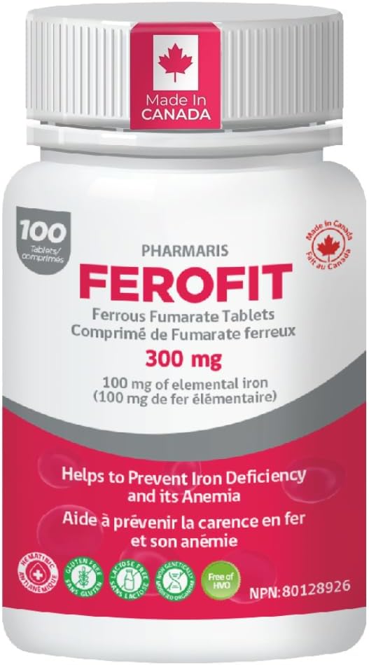 Pharmaris Ferofit - Ferrous Fumarate 300mg (100mg Elemental Iron), Prevents Anemia Due to Deficiency, Iron Supplement for Women & Men, 100 Tablets