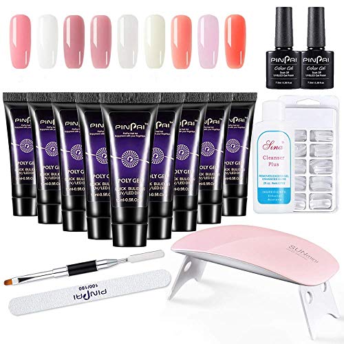 Poly Gel Nail Kit, Anself 9x15ML Gel Set,1PCS LED Nail Lamp, 100PCS Nail Extention, 1PCS Nail File, 1PCS Brush, 1PCS Cleaner, 2PCS Glue All-in-One Extension Manicure Kit for Nail Enhancement