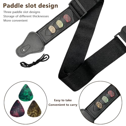 HONRIGO Adjustable Braided Guitar Strap with 3 Pick Pockets for Electric, Acoustic & Bass Guitars (Black) - Image 2