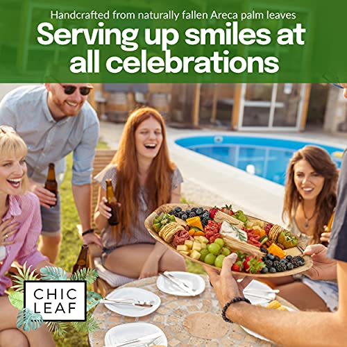 Chic Leaf Disposable Palm Leaf Trays 15X10 Inch (10 Ct) Like Bamboo Serving Tray And Platters - 100% Compostable Party Trays - Disposable Charcuterie Boards For Wedding & Catering #TOP4