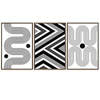 SIGNWIN Framed Canvas Wall Art Black and White Symmetrical Curvy Stripe and Line Set Geometric Patterns Illustrations Minimalism Modern Colorful for Living Room, Bedroom, Office - 16
