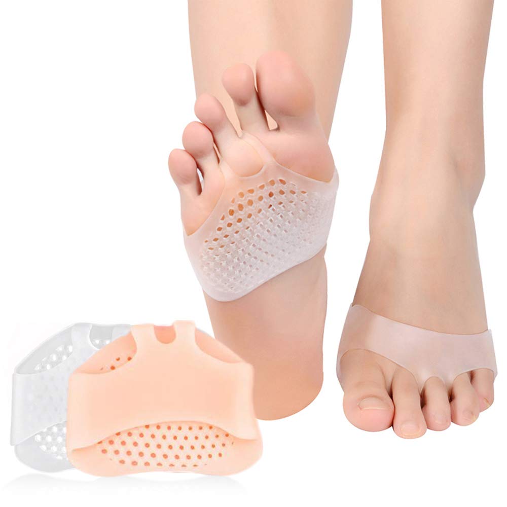 Silicone Gel Heel Pad Socks for Pain Relief, Moisturising Heel Protectors, Anti-Slip Cushion Support for Cracked Heels, Plantar Fasciitis, Beige, Free Size, 1 Pair (Forefoot Socks)-image-45