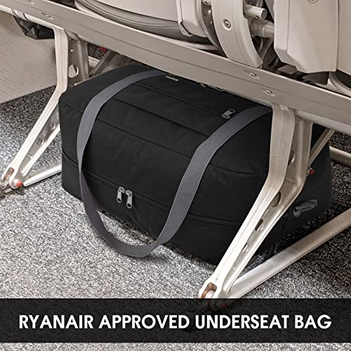 Ryanair Handgepäck 40x30x20, 40x20x25 Handgepäck Tasche für Flugzeug Reisetasche Klein Faltbare Sporttasche Weekender Koffer für Herren und Damen von WANDF(Schwarz 20L mit Schultergurt)