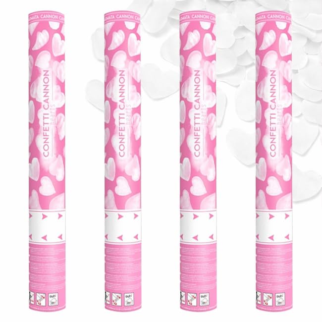 Lot de 4 Grands Canons Confettis Coeurs Blancs Biodégradables 60cm