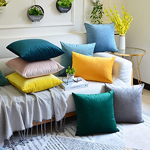 Emooqi Cojines Terciopelo para Sofa, 45x45cm Decoración Cuadrado Fundas de Almohada 2 Piezas Funda Cojin para Cojines para Dormitorio y Sala de Estar Terciopelo Funda de Cojine 18''x18'' -Amarillo
