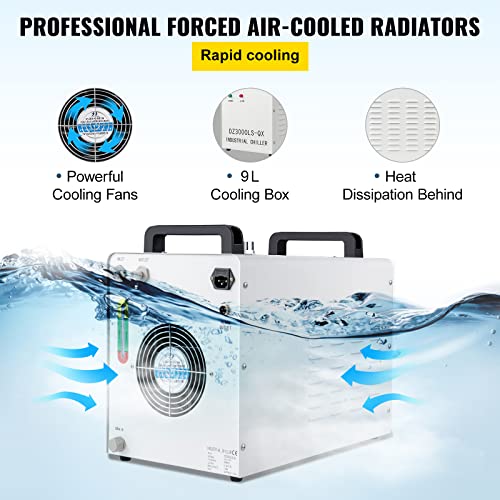 Vevor Industrial Chiller Cw3000, 2.6 Gallon(9L) Laser Engraver Water Chiller 2.6 Gal/Min Max. Flow, Recirculating Chiller For 60W 80W Cnc Machine Cooling Machine 220V #TOP2