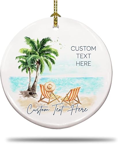 Miniatura 6 de Adorno de Navidad personalizado para parejas en la playa, texto personalizado, bonito adorno de playa, vacaciones memorables, adorno de playa de
