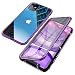 Produktbild Jonwelsy Hülle für iPhone 11 (6,1 Zoll), Magnetische Adsorption Metall Stoßstange Flip Cover mit 360 Grad Schutz Doppelte Seiten Transparent Gehärtetes Glas Handyhülle für iPhone 11 (Violett)