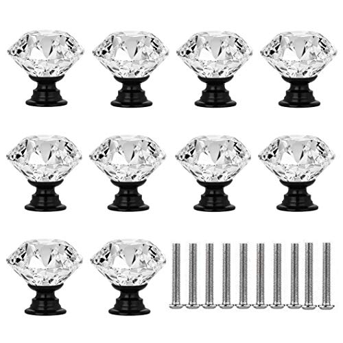 10 unidades de pomos de cristal con forma de diamante para cajón y cajón con tornillos para el hogar y la oficina