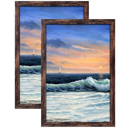 Image of LUCKYLIFE 24x36 Poster Frame, Display 20x30 with Mat or 16x24 Without Mat, Wall Hanging Frames Engineered Wood with Plexiglass Sheets, 2 Pack, Brown