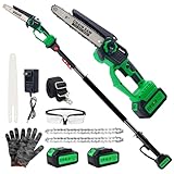 2-in-1 Electric Pole Saw for Tree Trimming, Cordless Pole Saw & 8'' Mini Chainsaw with Extension Pole, 2*21V 4.0 Ah Electric Handheld Chain Saw with Rechargeable Batteries for Wood Ranger,Senior,Women