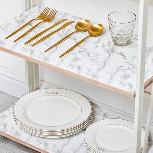 COAVAS Shelf Liner for Cabinets & Drawers Non Slip, No Adhesive Drawer Liners for Dresser, Kitchen, Shelves, Thick Shelf Paper Waterproof, Cut-to-Size (Marble, 12IN x 20FT)
