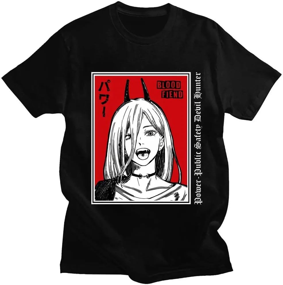 streets Japan-Anime-Chainsaw-Man-Power-Graphic-T-Shirt-Men-Women-Manga-Oversized-Short-Sleeve-Fashion-Cotton Black