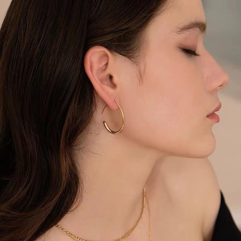 2 Pairs Gold/Silver Hoop Earrings For Women Set Trendy,14K Plated Gold Chunky Huggie Hoop Earings Pack,Oval Twisted Statement Silver Hoops,Fashion Jewelry Gift - Image 8