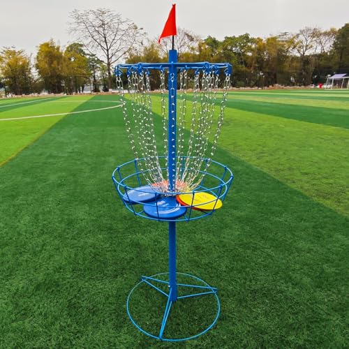 Disc Golf Basket - Portable Disc Golf Target with Heavy Duty 24-Chains Come with 6pcs Discs and Carry Bag, Ground Stake -Suitable for Players of All Levels - Multi Color Available (Blue - 3 Pcs)