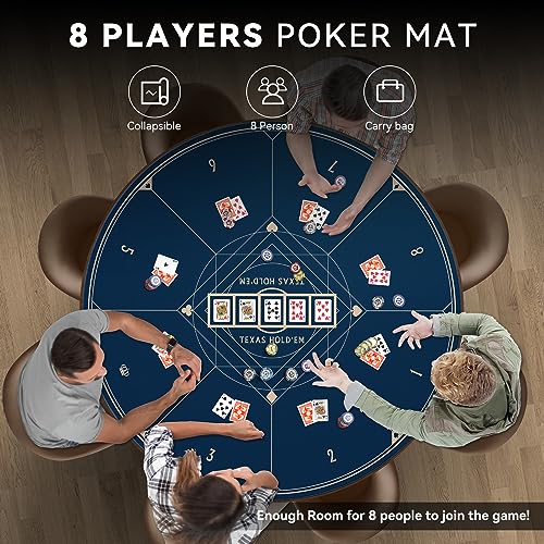 YUZPKRSI 47 Inch Round Poker Mat, Neoprene & Rubber, Texas Hold'em Poker Table Top Casino Card Games, Portable, Carrying Bag Included