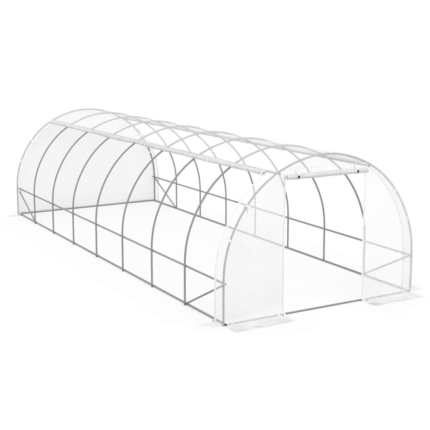 IDMarket - Invernadero de jardín túnel 24m² 8x3x2m acero galvanizado + lona UV con puerta y ventanas de los Andes blanca para todas las estaciones