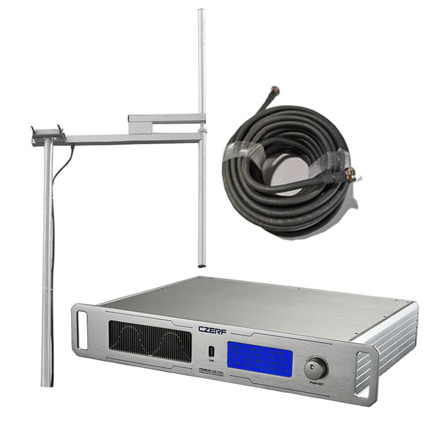 CZERF CZE-T1K1 1000W Professional FM Broadcast Transmitter, 0-1000W Adjustable Power with ±10PPM Stability, Includes 20m Dipole Antenna for Radio Station &amp; Wide Area Coverage 110V