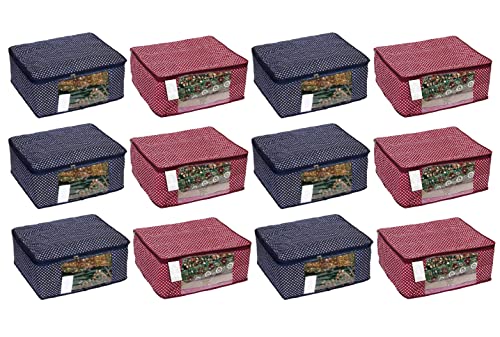 Image of Foldable Wardrobe|Set Cover|Cotton Saree Cover Closet Orgnizer /Saree Bags for Wardrobe Orgnizer Clothe Covers |Saree Cover with Zip|Wardrobe Bag(Pack of 12, Maroon + Blue)