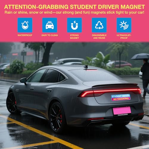 Image of 3PCS Student Driver Magnet for Car - Removable Student Driver Magnet, Novice Driver Safety Signs, Reusable Reflective Bumper Sticker for New Drivers, Teen & Learner Permit Accessories