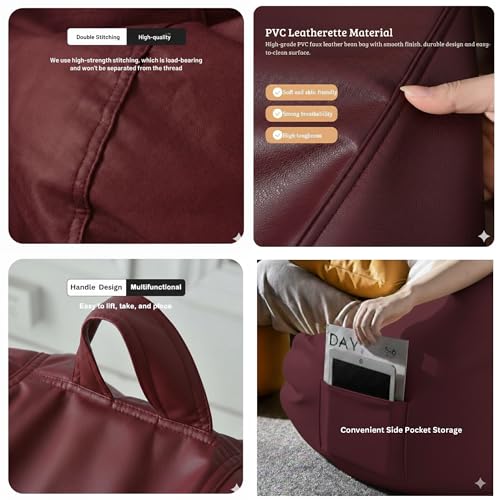 Image of Luxury 5XL Jumbo Bean Bag with Footrest & Cushion | Premium Leatherette | High-Density Beans Filled | Heavy Duty Double Stitch | 6 Months Warranty Color- (Navy Blue) (Maroon)