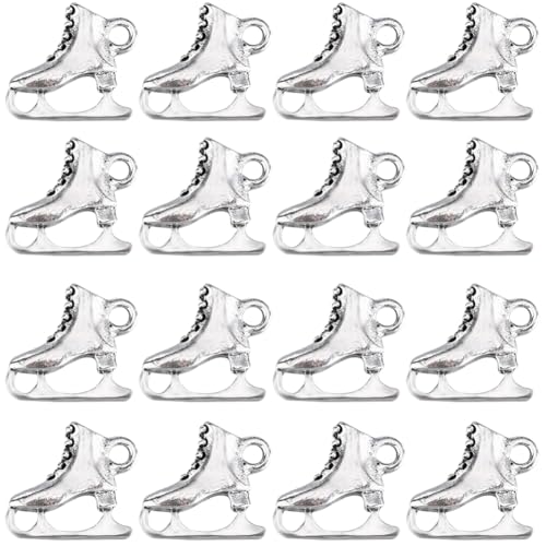 SUNNYCLUE 1 Box 30Pcs Alloy 3D Ice Skate Charms Bulk Skating Charm Tibetan Alloy Silver Vintage Antique Sports Shoes Skates Charms for jewellery Making Charms Keychain Dangles Earring Necklace DIY
