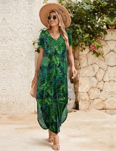 Image of JollieLovin Womens Plus Size Casual Summer Maxi Long Dress Short Sleeve T-Shirt Loose Sun Dress(L-5X)