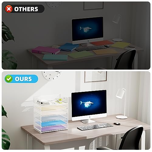 Image of Marbrasse 2 Pack Desk Organizer with Handle, 6 Tier Paper Letter Tray, Mesh Desk File Organizer for Office, School and Home - Whtie