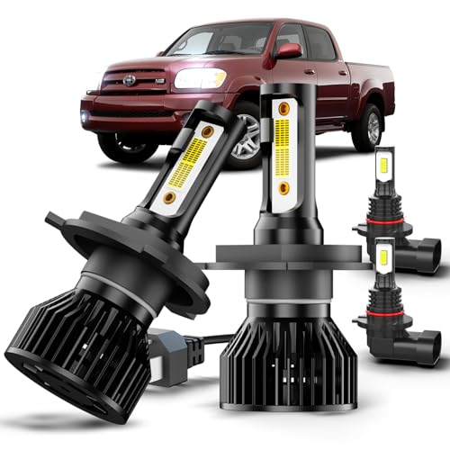 For Toyota Tundra 2000-2006 LED Light Bulbs Combo 4pcs Super Bright 6500K White H4/9003 High Low Beam and 9005 Fog Lights LED Bulbs Ip68 Plug-N-Play with Fans