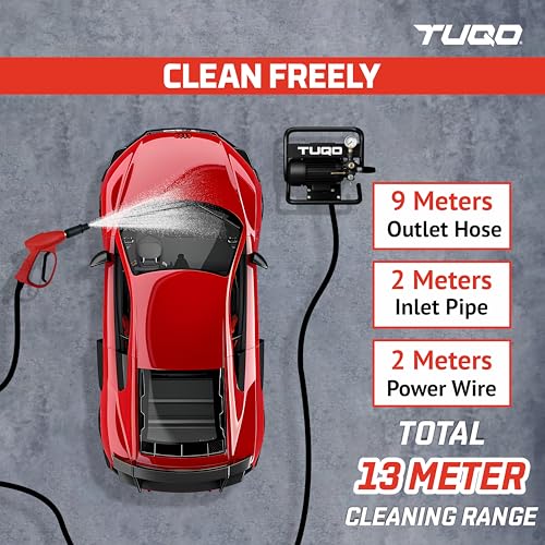 Image of TUQO High Pressure Car Washer, 2200 Watts Motor, 150 Bars Pressure, 8L /Min Flow Rate, 9m Steel Mesh Outlet Hose for Commercial Use, Portable for Car, Bike, Home & Outdoor Cleaning - HW2050
