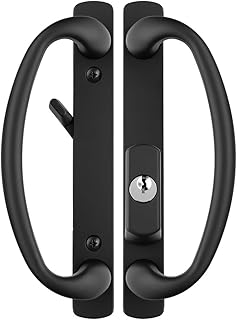 Rockwell Security Charlotte Offset Key Locking Sliding Door Handle with 3/4 Inch Keylock in Black Fits 1-3/4 Inch Thick Door with 4 Screw Holes