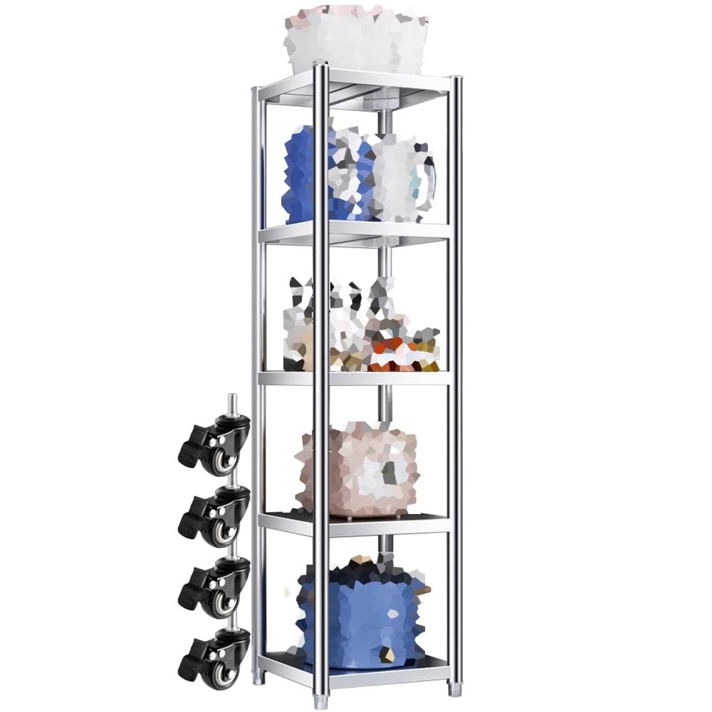 Estante lateral estrecho ajustable de acero inoxidable 304, estante de pie de 5 niveles, unidad de cocina pesada y espacio para refrirador, maximiza la eficiencia del espacio